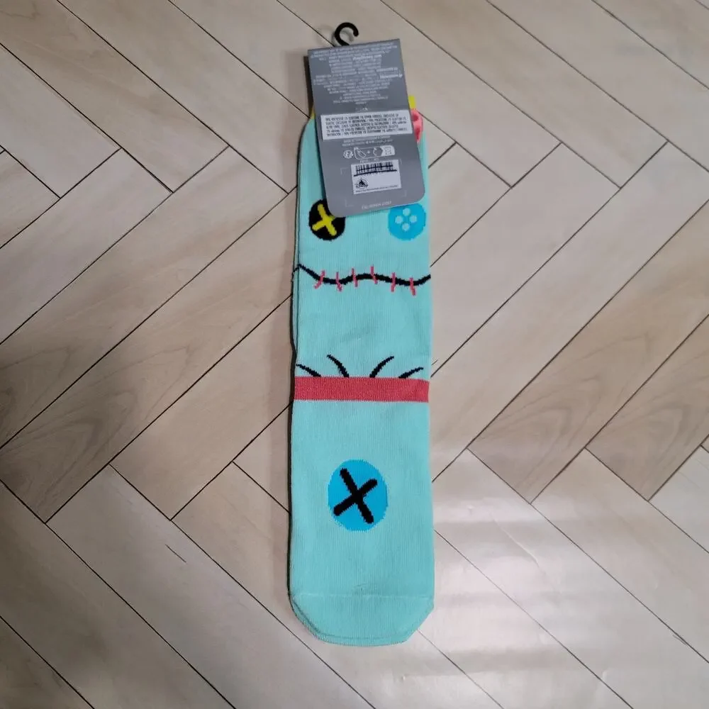 Disney Park Lilo & Stitch Scrump Aqua Green Yellow Socks with Pink Bow